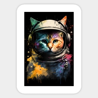 Astronaut Cat in Space Painting Sticker